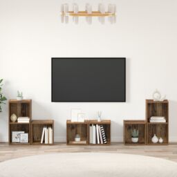 Berkfield Home TV Cabinet Set with Shelf with Storage 6 pcs Old Wood Engineered Wood in Brown - thumbnail 4