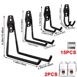 SPETLEK 15X Storage Hooks Double Wall Mount Garage Tools Heavy Duty in Black - thumbnail 2
