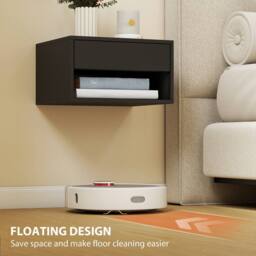 HOMCOM Floating Nightstands Set of 2, Bedside Table w/ Drawer & Open Shelf in Black - thumbnail 6