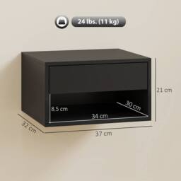 HOMCOM Floating Nightstands Set of 2, Bedside Table w/ Drawer & Open Shelf in Black - thumbnail 3