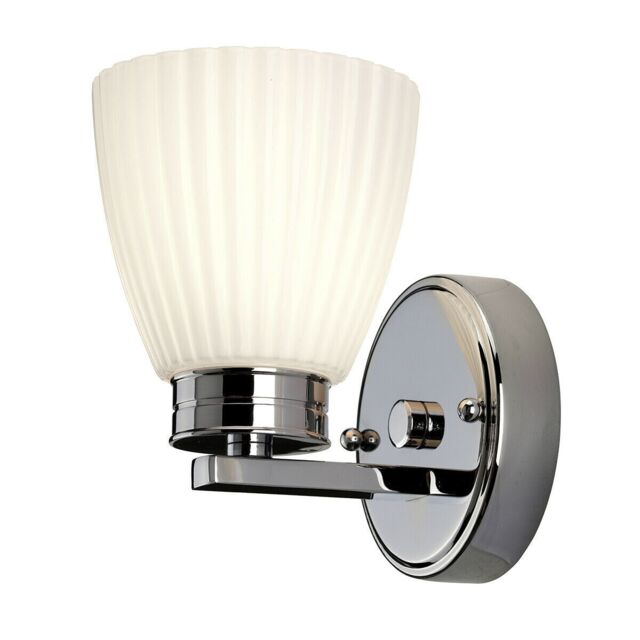 Loops IP44 Wall Light Ribbed Opaque Glass Shade Polished Chrome LED G9 3.5W d00169 in Clear