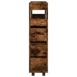 Berkfield Home Narrow Bathroom Cabinet with Wheels Smoked Oak Engineered Wood in Brown - thumbnail 5