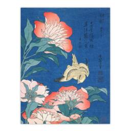 "Artery8 Canary & Peony Flowers Japan Wall Art Print Katsushika Hokusai in Blue - Size: W18"" x H24""" - thumbnail 1