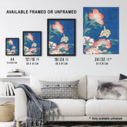 "Artery8 Canary & Peony Flowers Japan Wall Art Print Katsushika Hokusai in Blue - Size: W18"" x H24""" - thumbnail 3