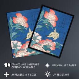 "Artery8 Canary & Peony Flowers Japan Wall Art Print Katsushika Hokusai in Blue - Size: W18"" x H24""" - thumbnail 2