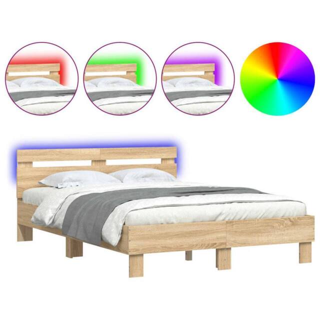 Berkfield Home Bed Frame with LED without Mattress Sonoma Oak 135x190 cm Double in Natural - image 1