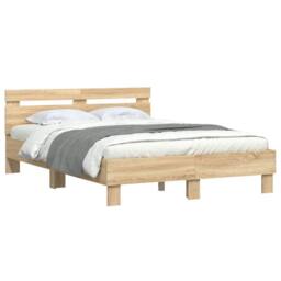 Berkfield Home Bed Frame with LED without Mattress Sonoma Oak 135x190 cm Double in Natural - thumbnail 3