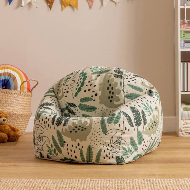icon Kids Printed Dinosaur Childrens Bean Bag Armchair in Pale Green - Size: Medium - image 1