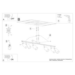 Sollux Lighting Modern Ceiling Lamp 20x135x24cm 6xLight in Black - Size: 20 x 135 x 24 cm - thumbnail 5