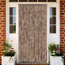 Berkfield Home Fly Curtain Beige & Dark Brown 90x200 cm Chenille - thumbnail 2