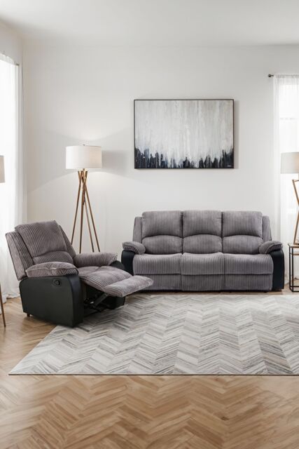 More4Homes Postana Electric Recliner Jumbo Cord 1+3 Seater Sofa Set in Grey - image 1