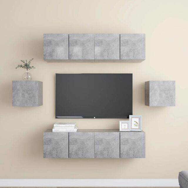 Berkfield Home 6 Piece TV Cabinet Set Concrete Grey Engineered Wood - image 1