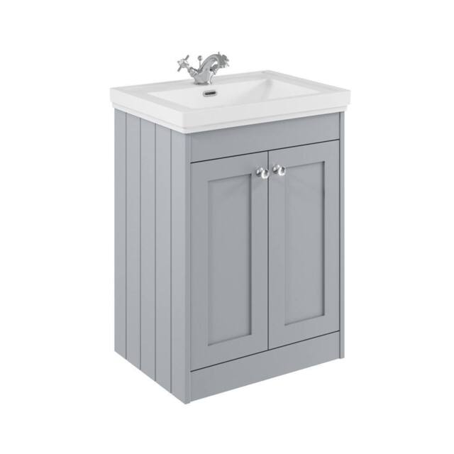 Balterley 600mm Floor Standing 2 Door Unit & Classic Basin 1 Tap Hole Satin Grey - image 1