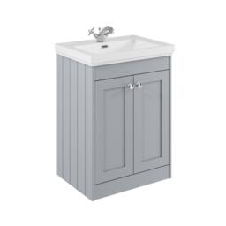 Balterley 600mm Floor Standing 2 Door Unit & Classic Basin 1 Tap Hole Satin Grey - thumbnail 1