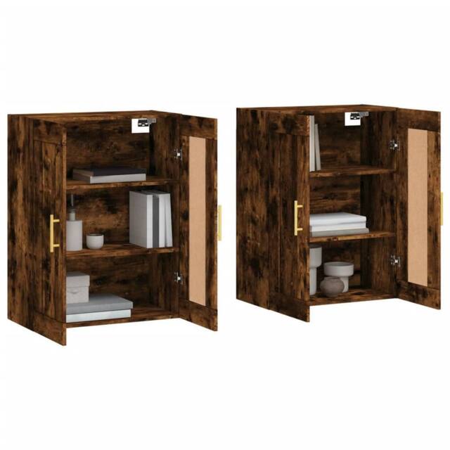 Berkfield Home Wall Mounted Cabinets 2 pcs Smoked Oak Engineered Wood in Brown - image 1