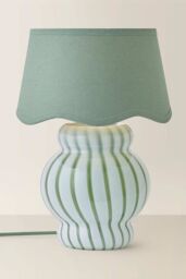 ValueLights Taffy Stripe Green Glass Table Lamp with Sage Scalloped Lamp Shade in Pale Green - thumbnail 3
