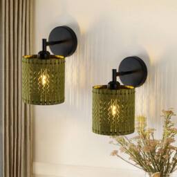 Garwarm 1 - Light Boho Farmhouse Wooden Armed Sconce (Set of 2) in Green - thumbnail 2
