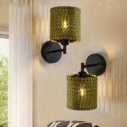 Garwarm 1 - Light Boho Farmhouse Wooden Armed Sconce (Set of 2) in Green