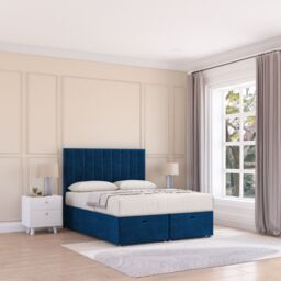 Sloomy Kansas Plush Fabric Ottoman Bed End Opening With Sprung Memory Mattress & 26 Inch Headboard in Navy - Size: Double - thumbnail 3