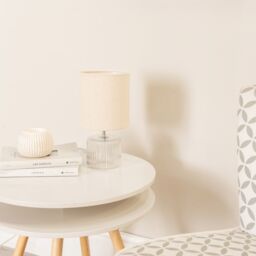 ValueLights Betty Glass Table Lamp with Fabric Lamp Shade & LED Bulb in Natural - thumbnail 3