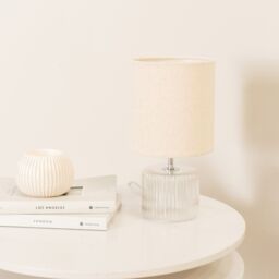 ValueLights Betty Glass Table Lamp with Fabric Lamp Shade & LED Bulb in Natural - thumbnail 5