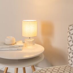 ValueLights Betty Glass Table Lamp with Fabric Lamp Shade & LED Bulb in Natural - thumbnail 1