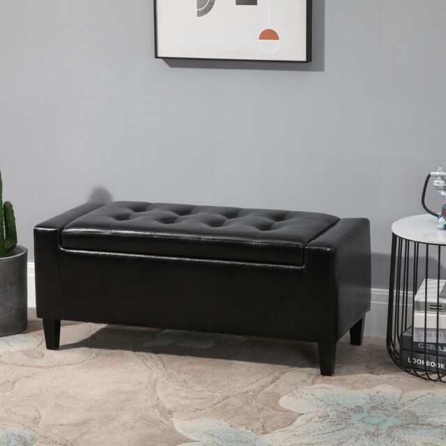 HOMCOM PU Leather Storage Ottoman Bench Storage Chest Tufted Ottoman in Black - image 1