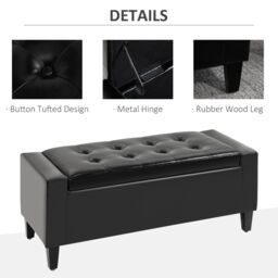 HOMCOM PU Leather Storage Ottoman Bench Storage Chest Tufted Ottoman in Black - thumbnail 5