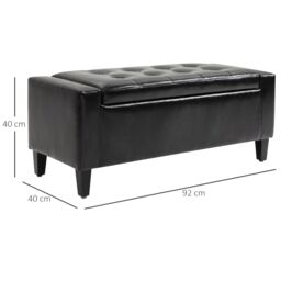HOMCOM PU Leather Storage Ottoman Bench Storage Chest Tufted Ottoman in Black - thumbnail 3