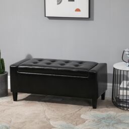 HOMCOM PU Leather Storage Ottoman Bench Storage Chest Tufted Ottoman in Black - thumbnail 1
