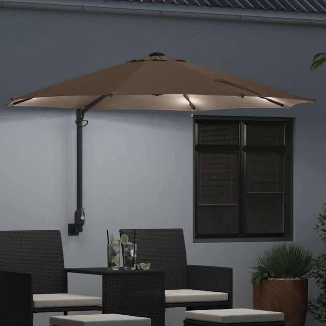 Berkfield Home Stylish Wall-mounted Garden Parasol with LEDs Taupe 248 cm - image 1