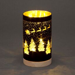 Shatchi 23cm Christmas Decorated Vase Table Santa Sleigh Scene Black - thumbnail 1