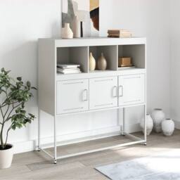 Berkfield Home Sideboard White 100.5x39x107 cm Steel - thumbnail 3