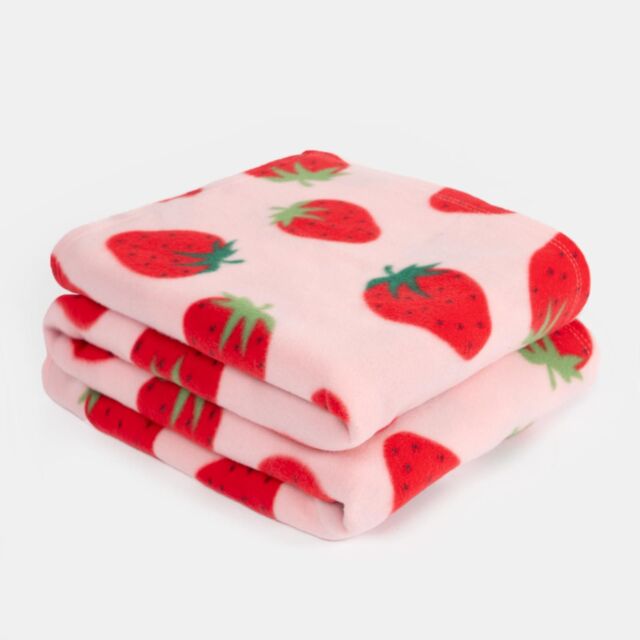 OHS Wholesale Strawberry 10 x Fleece Blanket Sofa Throw Joblot in Light Pink - Size: 120 cm x 150 cm - image 1