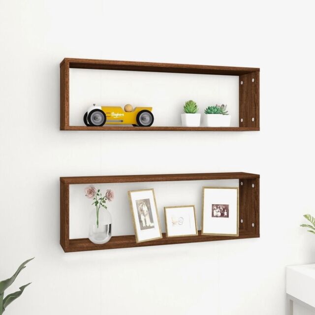 Berkfield Home Wall Cube Shelves 2 pcs Brown Oak 80x15x26.5 cm Engineered Wood - image 1