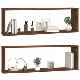 Berkfield Home Wall Cube Shelves 2 pcs Brown Oak 80x15x26.5 cm Engineered Wood - thumbnail 4