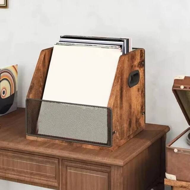 VOGREX Sturdy Vinyl Record Storage Crate for Albums files Magazines in Brown - image 1