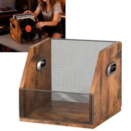 VOGREX Sturdy Vinyl Record Storage Crate for Albums files Magazines in Brown - thumbnail 3