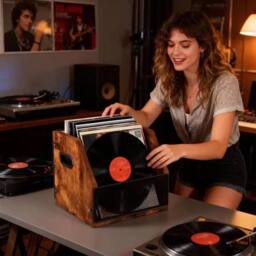 VOGREX Sturdy Vinyl Record Storage Crate for Albums files Magazines in Brown - thumbnail 4