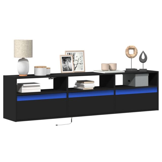 Berkfield Home TV Wall Cabinet with LED Black 180x31x45 cm - Size: 180 x 31 x 45 cm - image 1