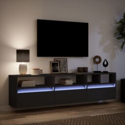 Berkfield Home TV Wall Cabinet with LED Black 180x31x45 cm - Size: 180 x 31 x 45 cm - thumbnail 5