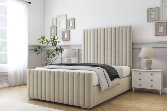 "Comfort Beds Khloe Plush Bed Frame - 50"" Upholstered Headboard in Cream - Size: King" - image 1