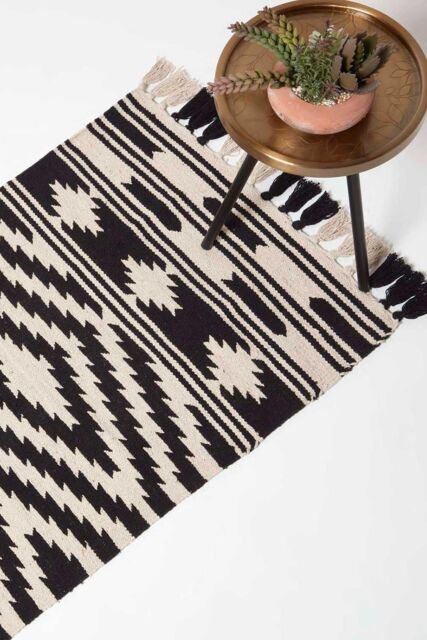 Homescapes Dinan Black & White Kilim Runner Cotton Rug 66 x 200 cm - Size: 66 cm x 200 cm - image 1