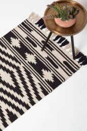 Homescapes Dinan Black & White Kilim Runner Cotton Rug 66 x 200 cm - Size: 66 cm x 200 cm - thumbnail 1