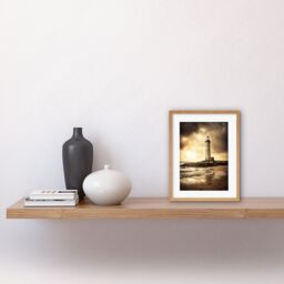"Artery8 Wall Art Print Atmospheric Lighthouse Photo Beach Sepia Photograph Atmospheric Sunset Seascape Artwork Framed 9X7 Inch - Size: W7"" x H9""" - thumbnail 2