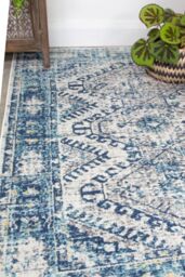 Loomed Navy Blue Aztec Pattern Distressed Living Room Bedroom Area Rug Runner - Size: 160 cm x 230 cm - thumbnail 1