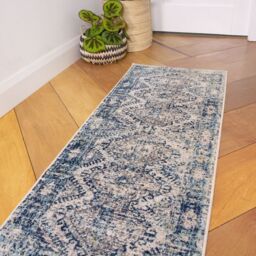 Loomed Navy Blue Aztec Pattern Distressed Living Room Bedroom Area Rug Runner - Size: 160 cm x 230 cm - thumbnail 8