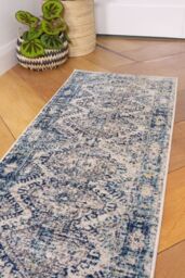 Loomed Navy Blue Aztec Pattern Distressed Living Room Bedroom Area Rug Runner - Size: 160 cm x 230 cm - thumbnail 2