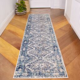 Loomed Navy Blue Aztec Pattern Distressed Living Room Bedroom Area Rug Runner - Size: 160 cm x 230 cm - thumbnail 7