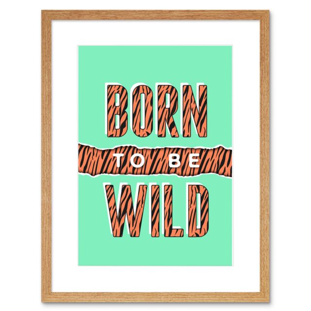 "Artery8 Wall Art Print Born to be Wild Tiger Framed in Beige - Size: W7"" x H9""" - image 1